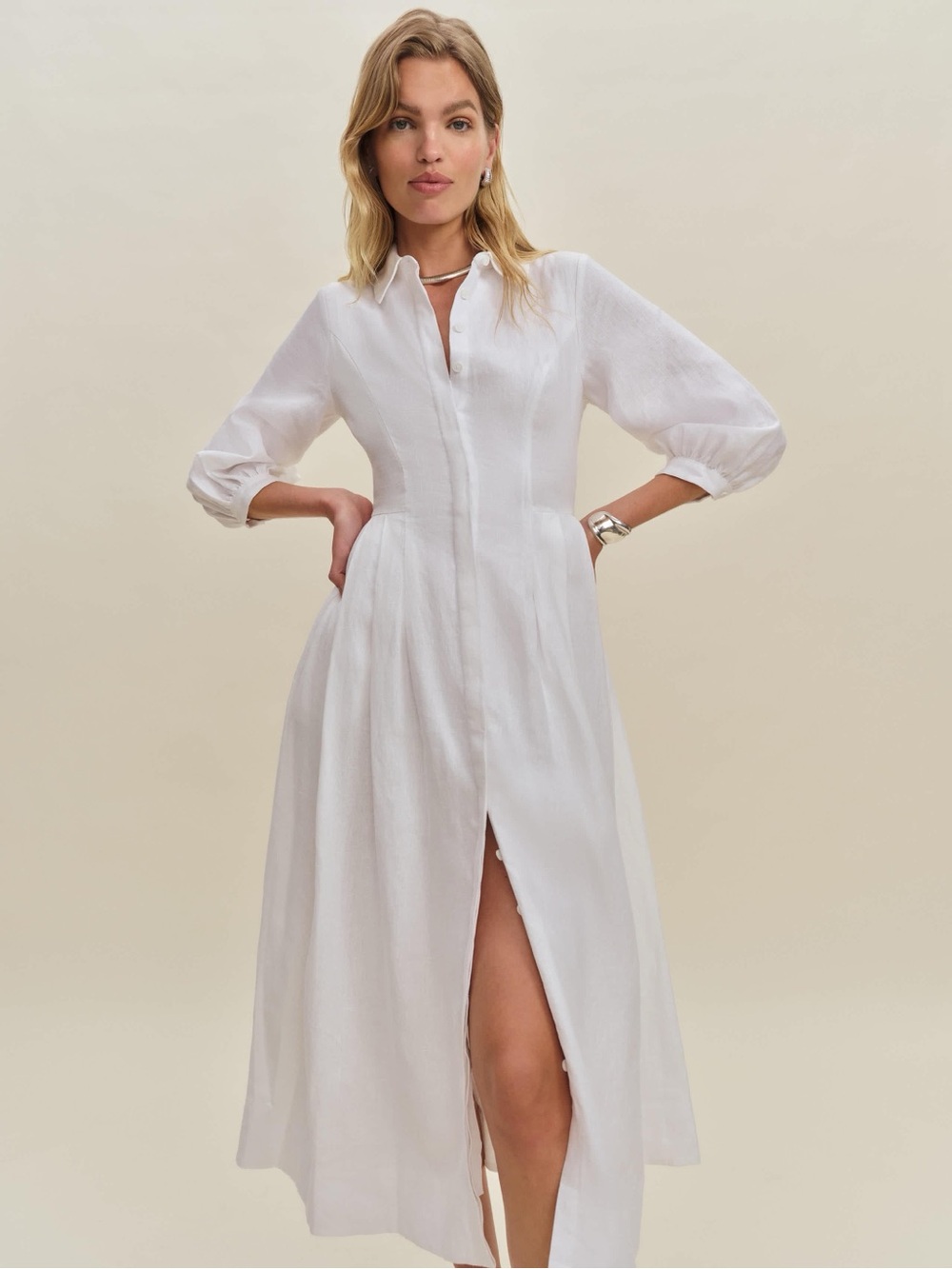 Reformation White Midi Shirt Dress